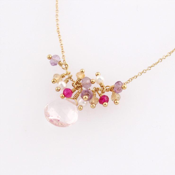 Rose Quartz x Pink Tolmarin x Pink Amethyst x Citrin x freshwater pearl necklace