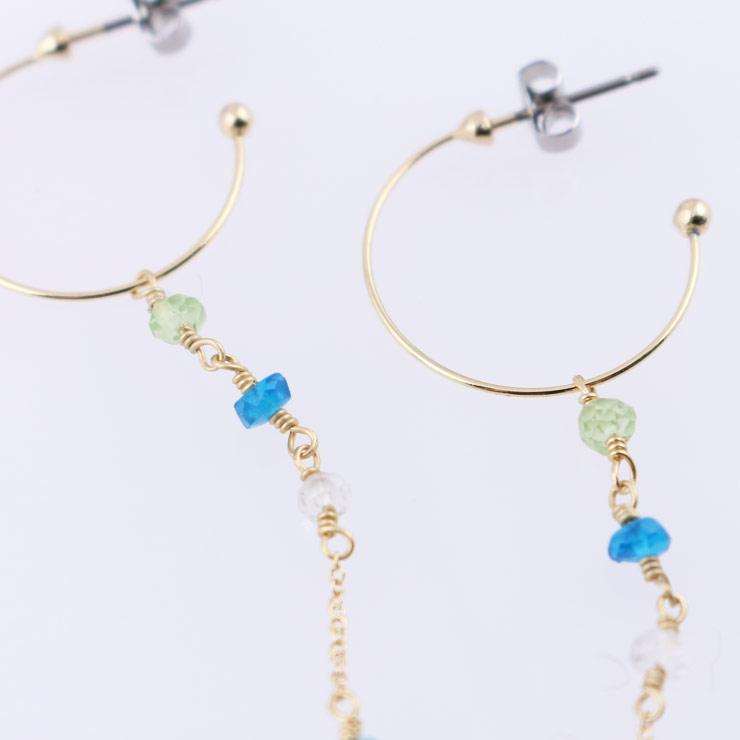 Puridot x Apatite x Crystal long design earrings