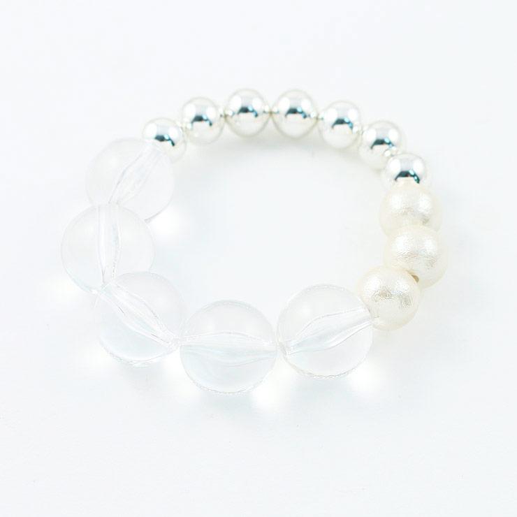 Clear ball x metal ball x cotton pearl rubber bracelet