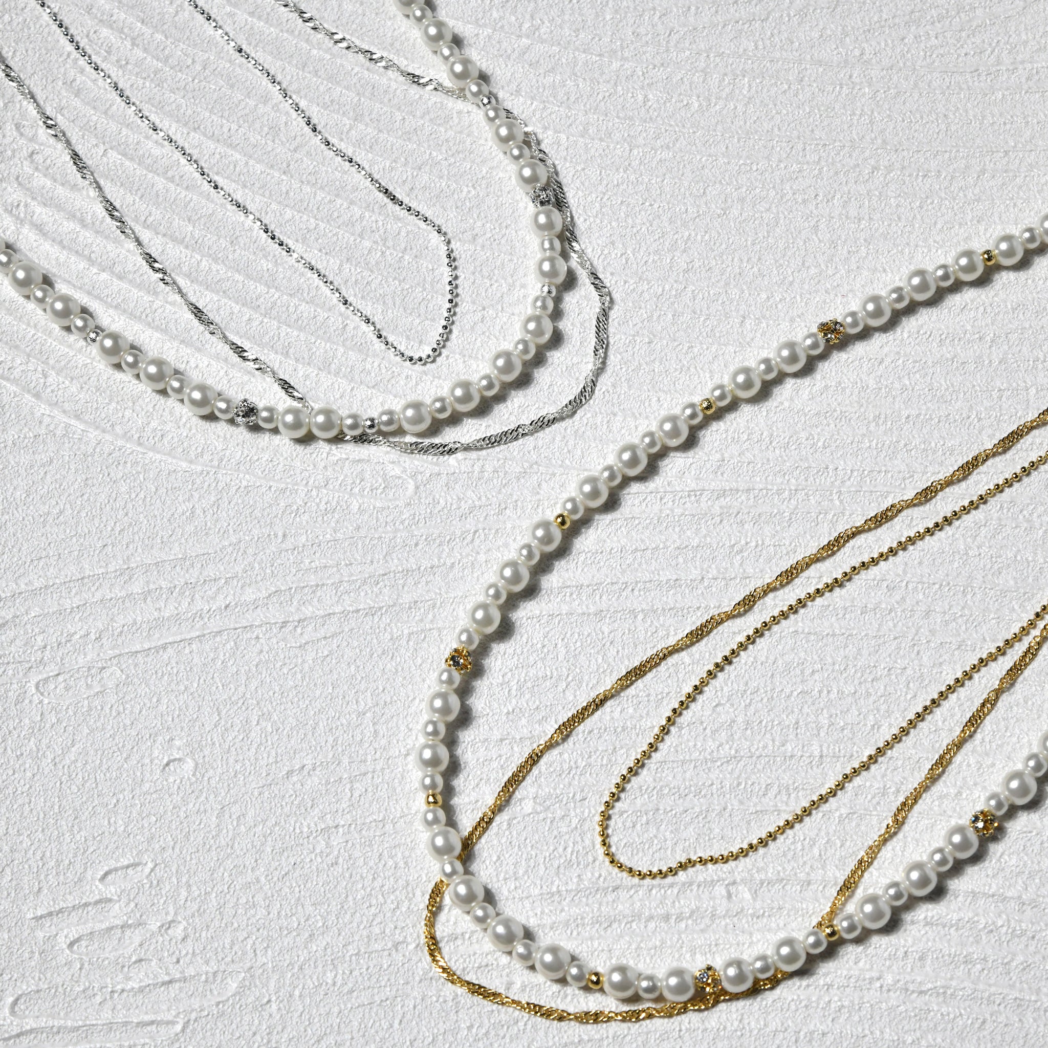 Pearl x Simple 2 consecutive chain 3WAY Necklace