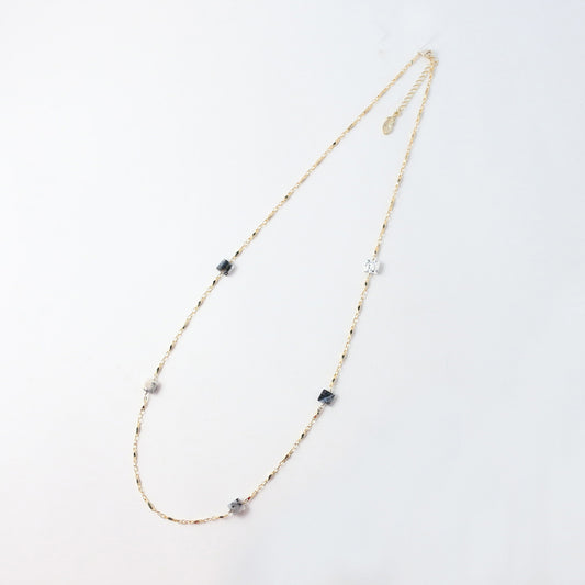 Dendritic opal and chain station necklace