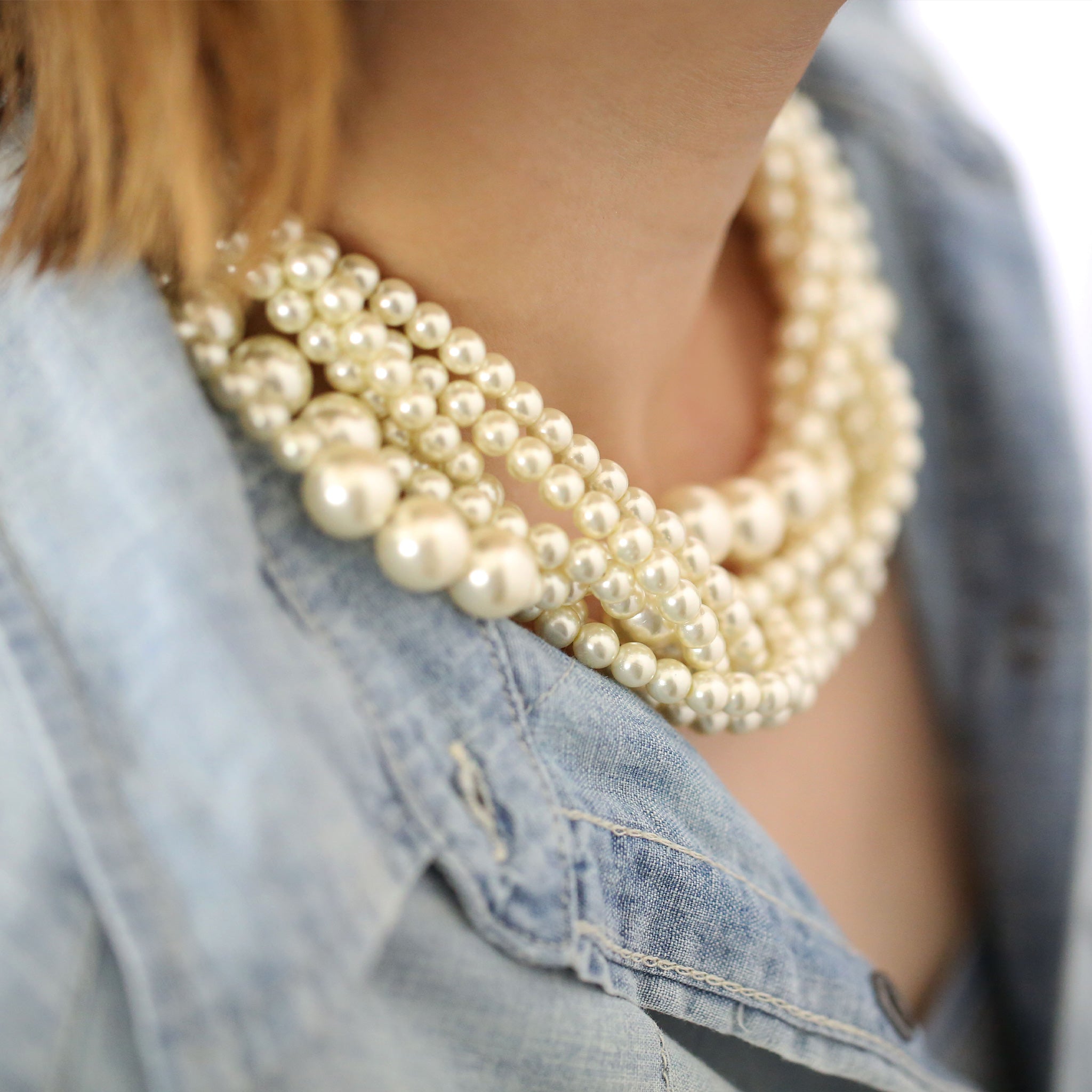 Pearl x Flower Volume Short Necklace