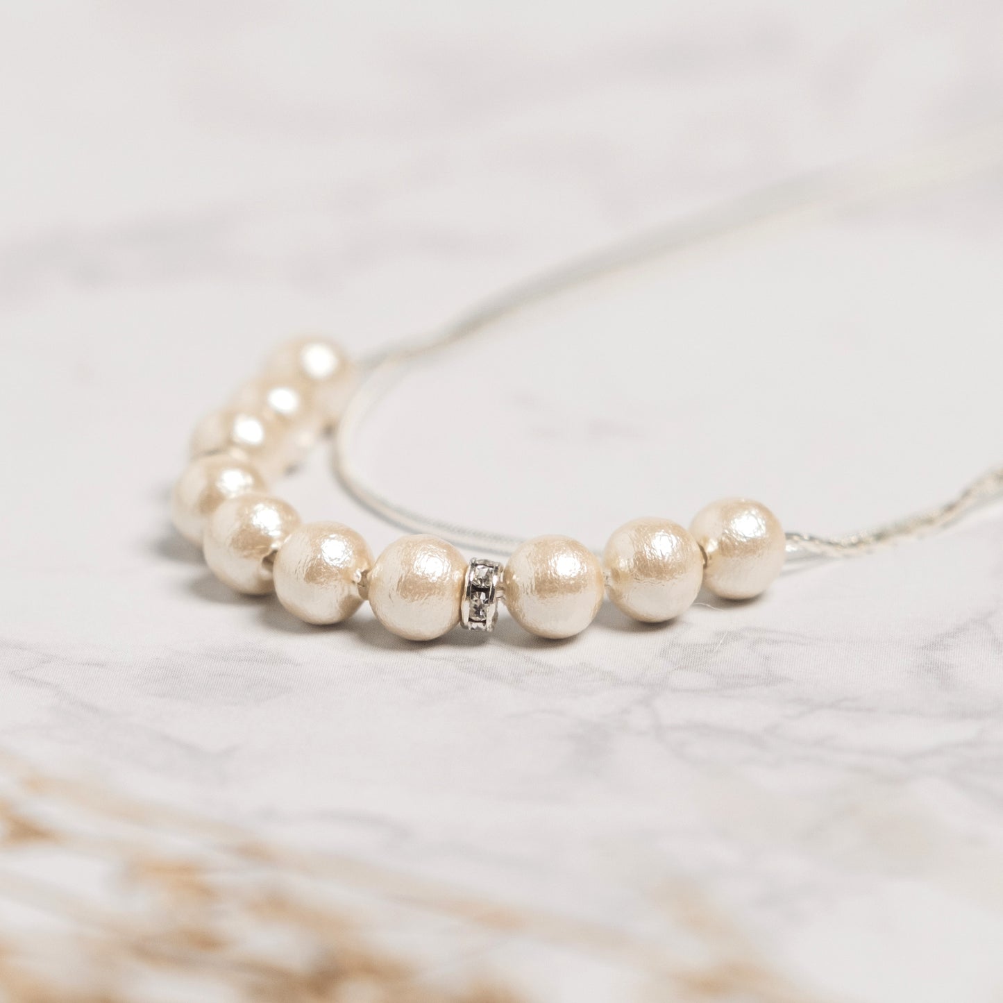 Cotton pearl 2way long necklace