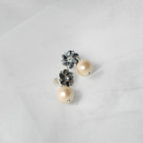 Black flowers and cotton pearl earrings