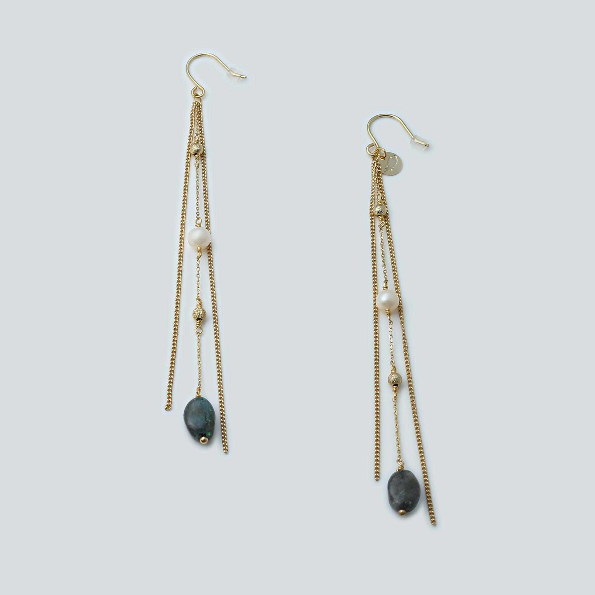 Freshwater pearl and Labradorite hook earrings