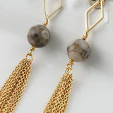 Jasper and chain tassel hook earrings