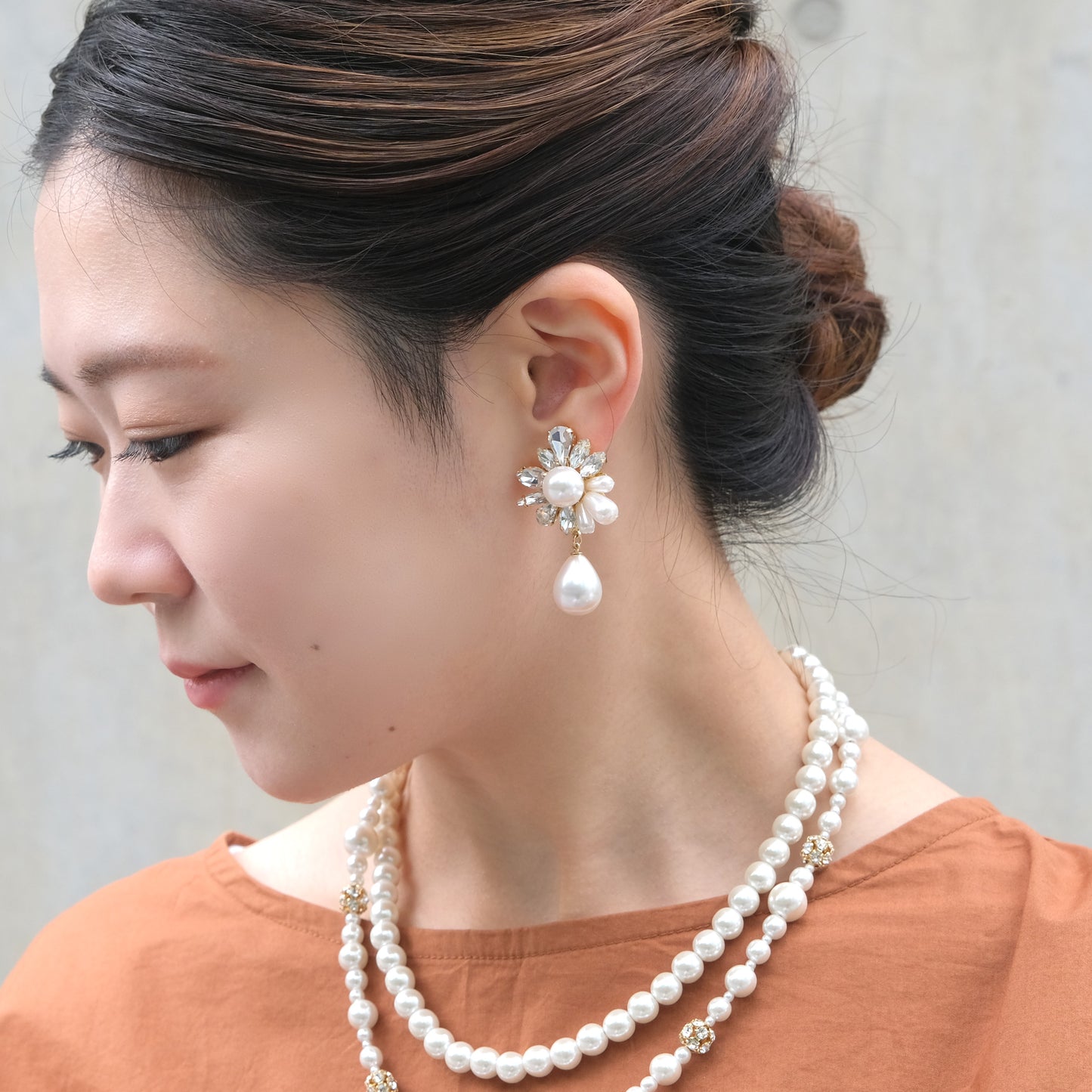 Pearl x Bijou Flower Motif 2WAY Clip-on earringss