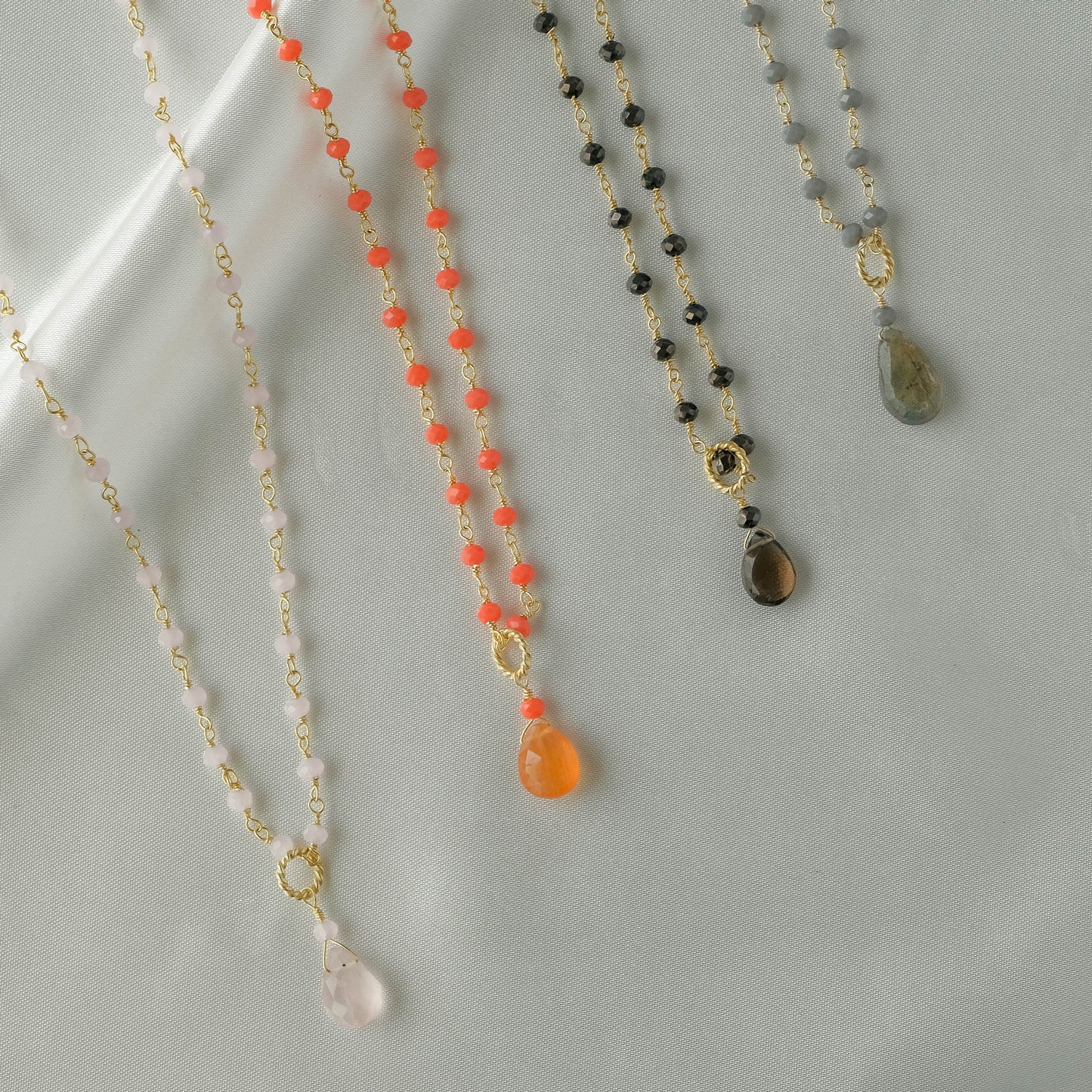 Natural stone and beads 2WAY long necklace