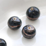 ガラスビーズ ラウンド型 6mm ブラック×ブラウンラメ 4個入（5セット入り）