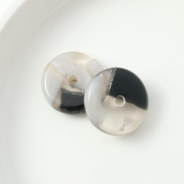 Resin beads round type 17 × 4mm horizontal hole gray x white x black 2 pieces (1 set)