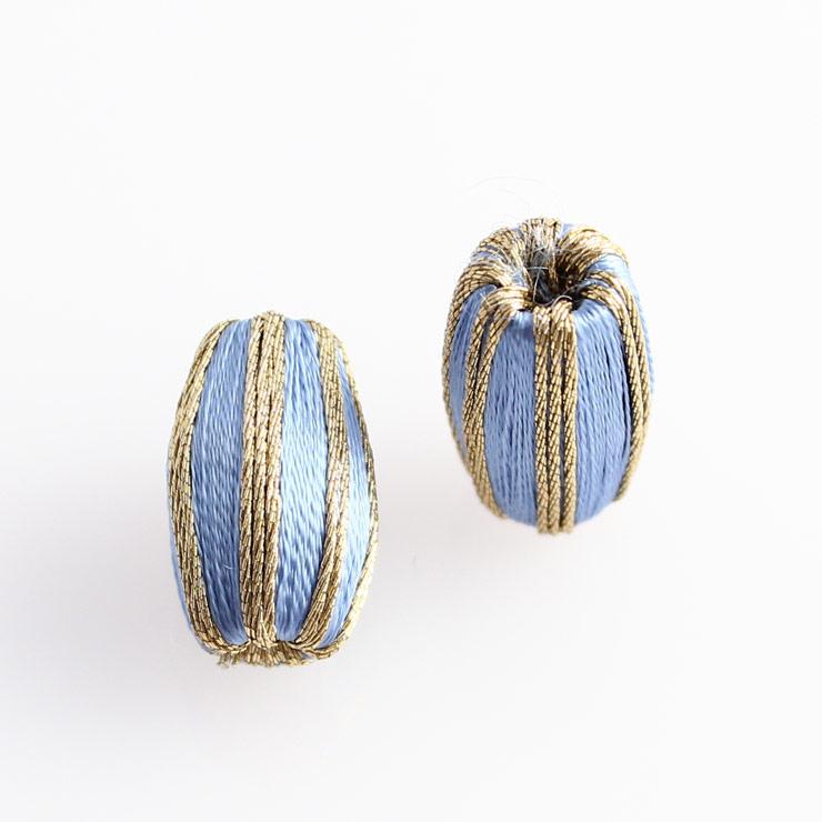 Winding beads Tawara type 11 × 16mm light blue x 2 gold (1 set)