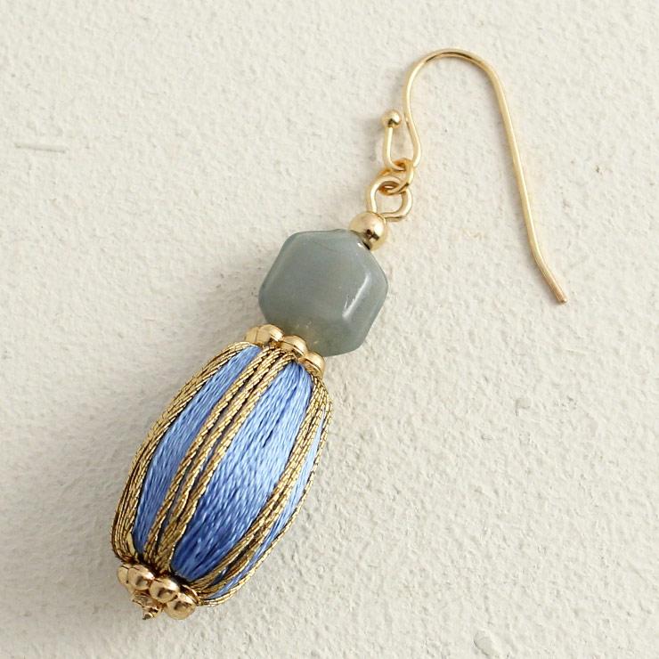 Winding beads Tawara type 11 × 16mm light blue x 2 gold (1 set)