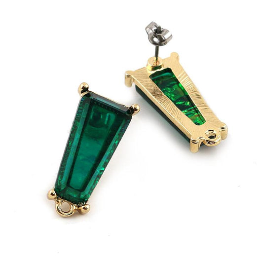 ピアスパーツ 1ペア 逆台形 箔封入レジン カン付 12×25mm ゴールドxグリーン